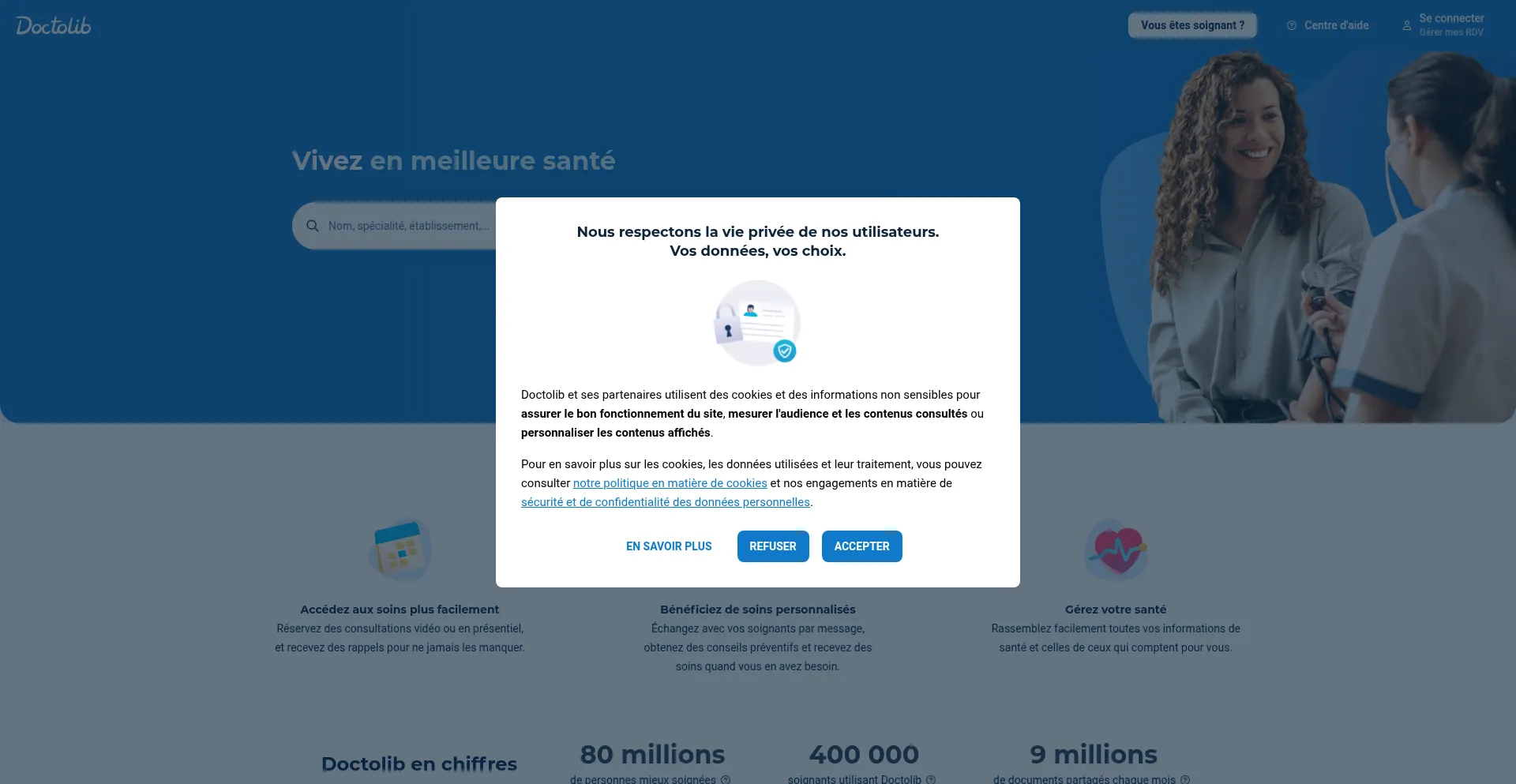 Website screenshot of Doctolib.fr