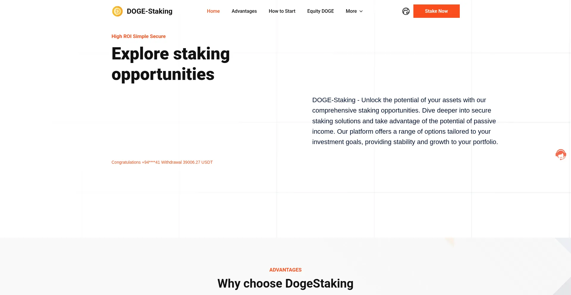 Website screenshot of Dogestaking.org