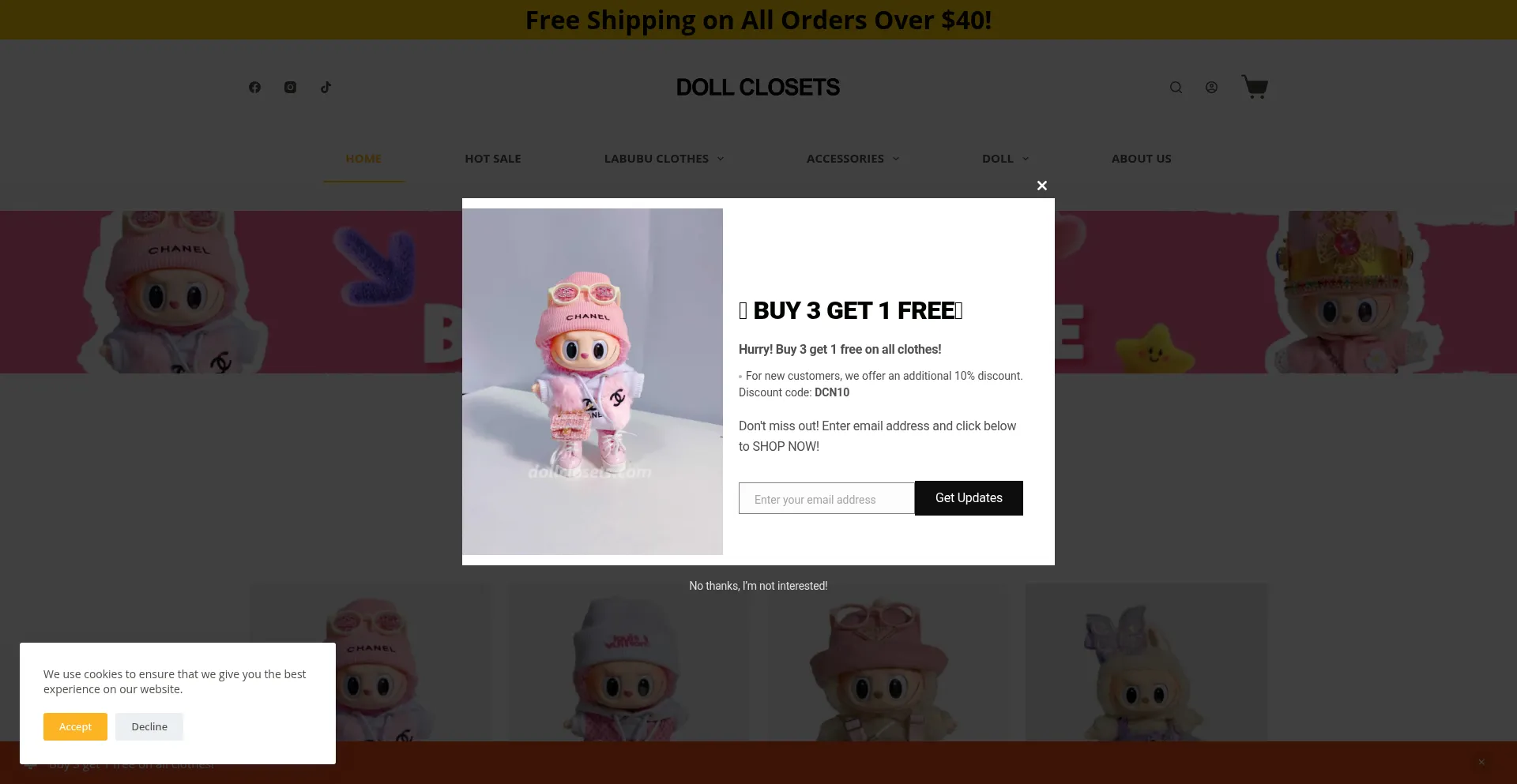 Website screenshot of Dollclosets.com