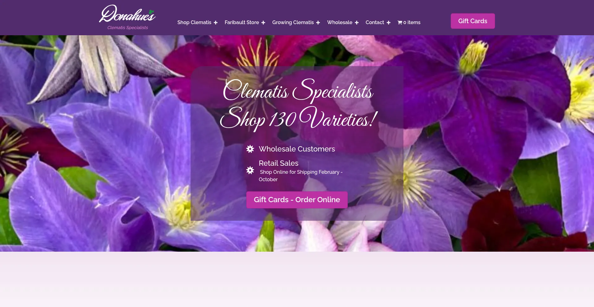 Website screenshot of Donahuesclematis.com
