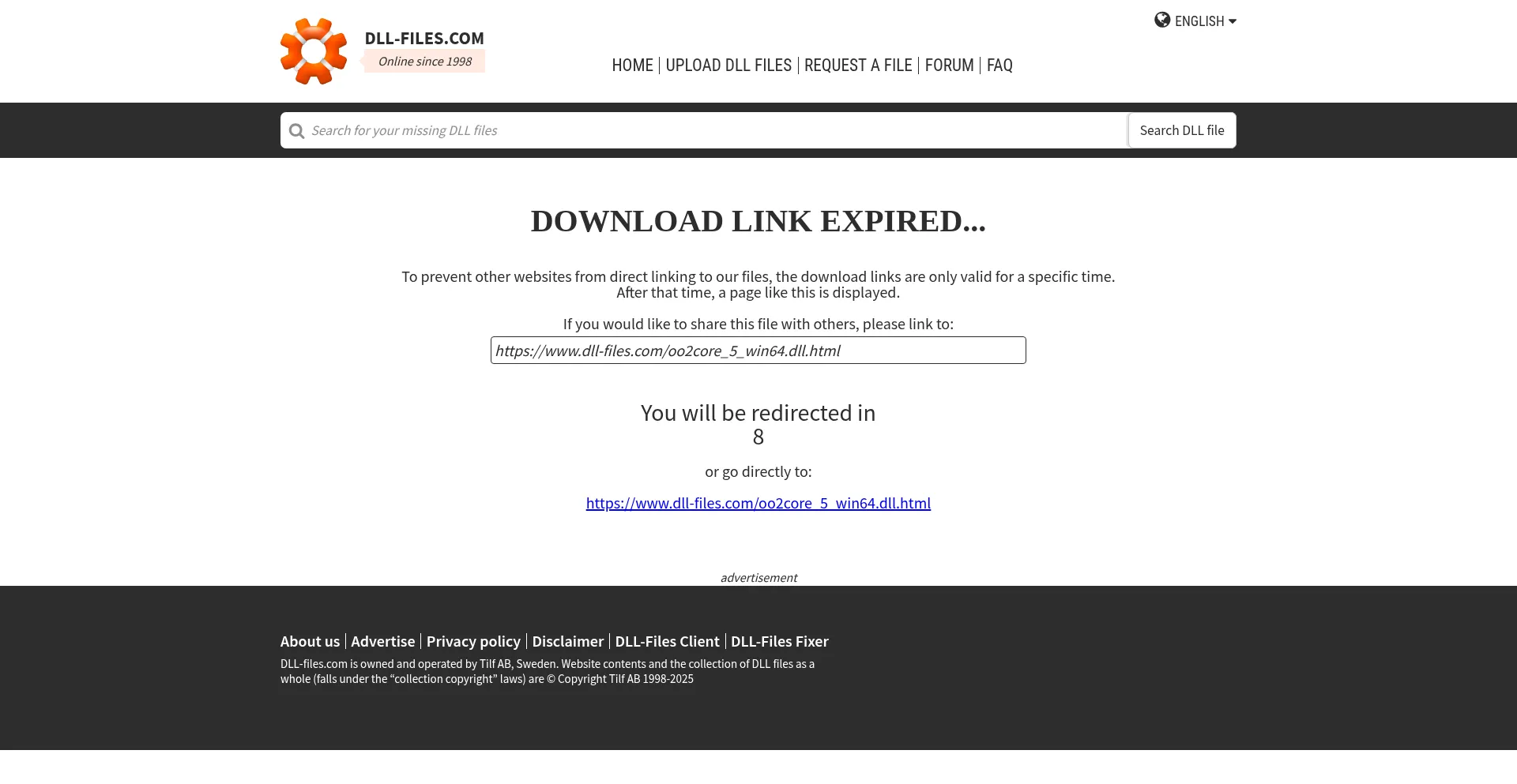 Website screenshot of Download.zip.dll-files.com