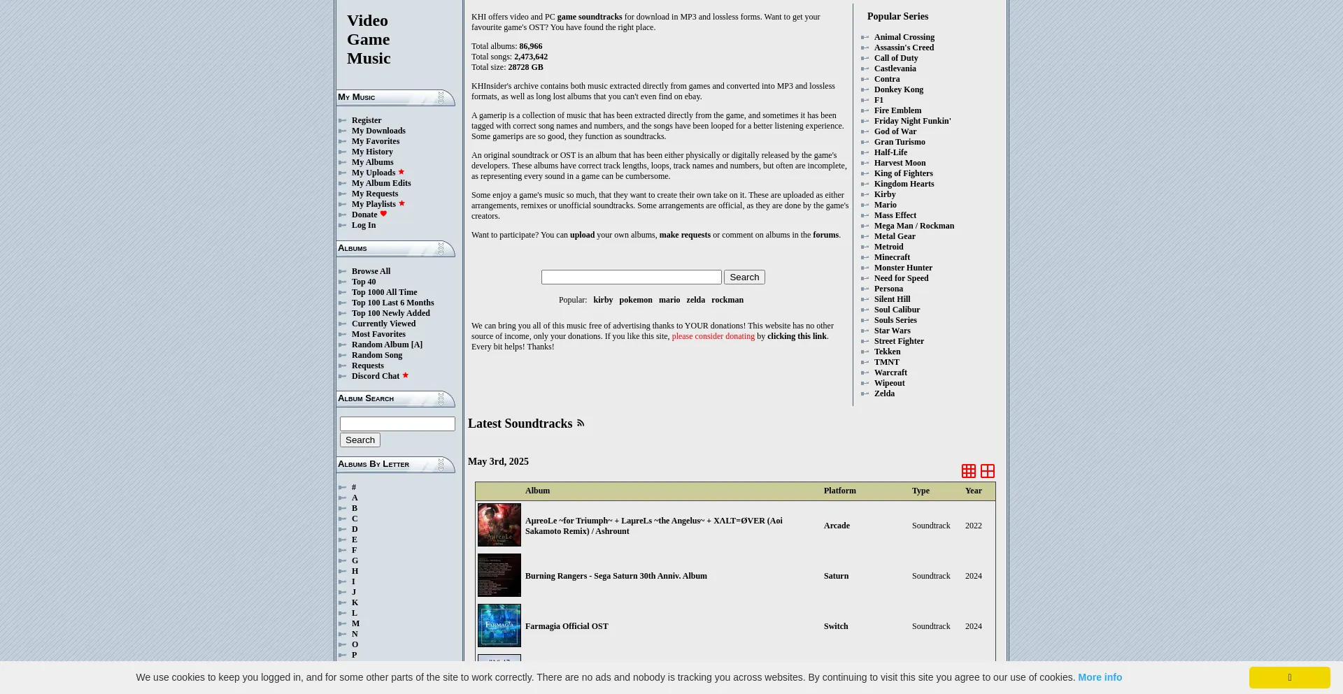 Website screenshot of Downloads.khinsider.com