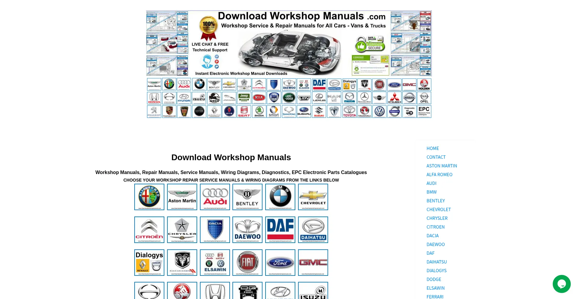 Website screenshot of Downloadworkshopmanuals.com