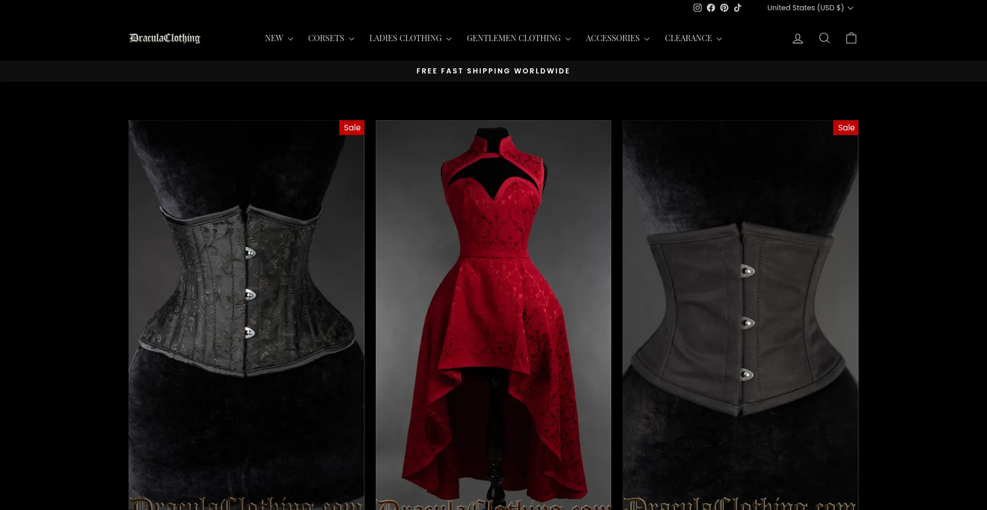 Website screenshot of Draculaclothing.com
