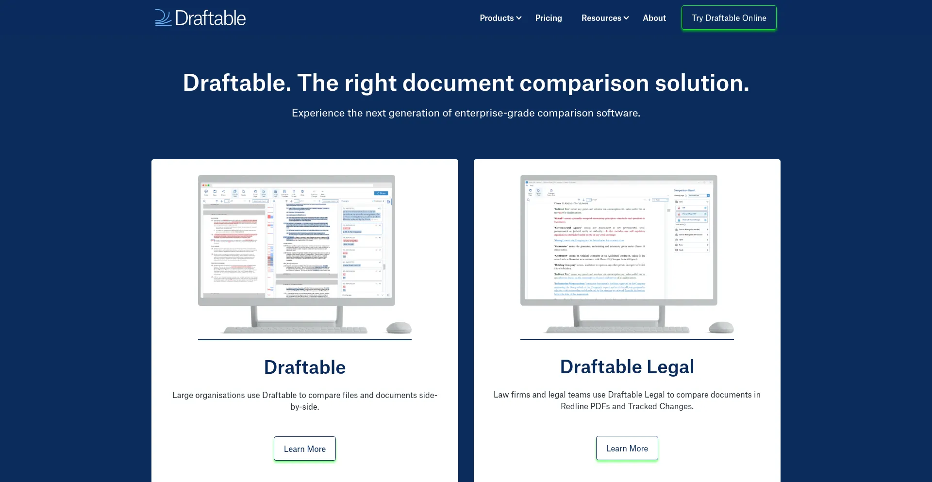 Website screenshot of Draftable.com