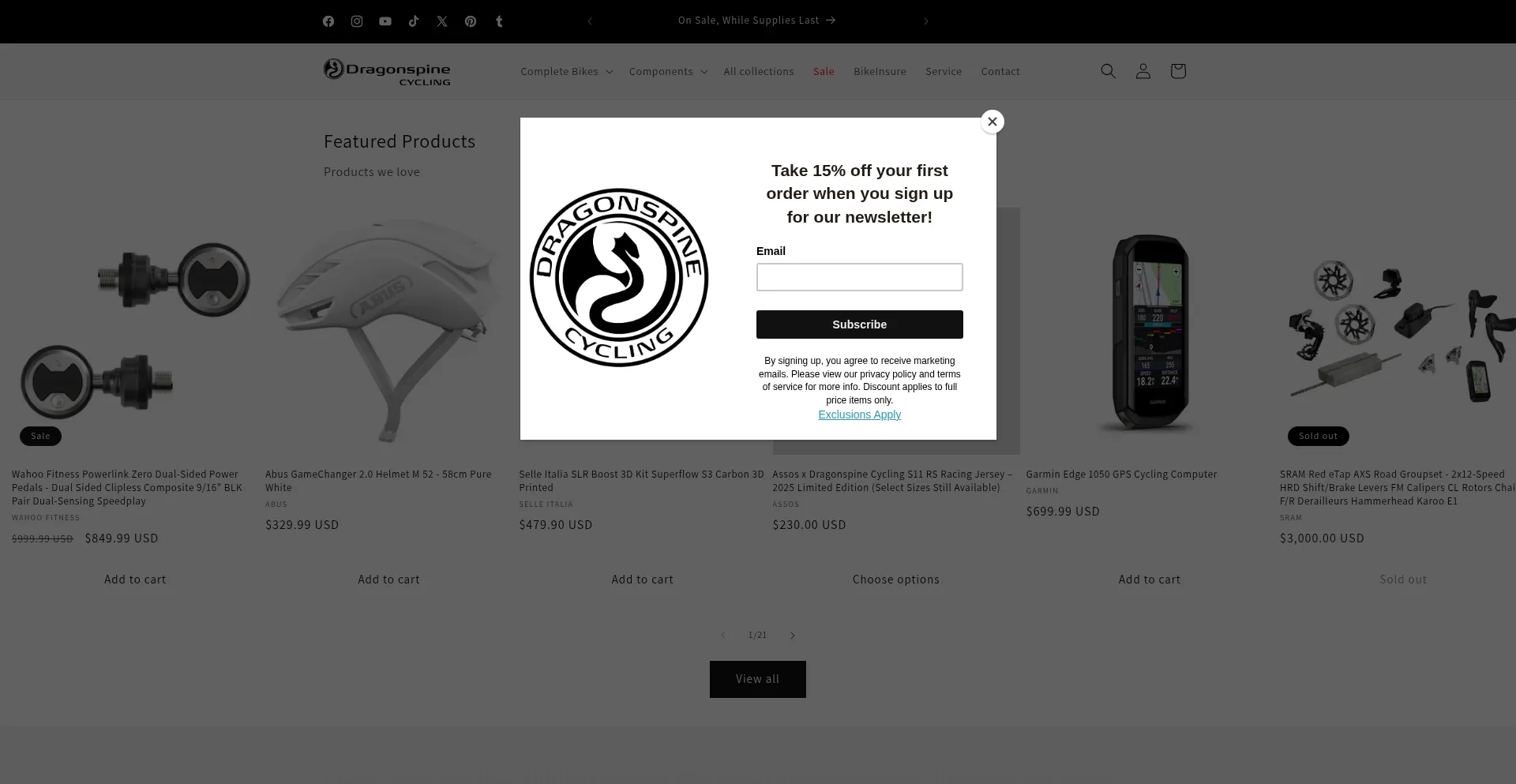 Website screenshot of Dragonspinecycling.com