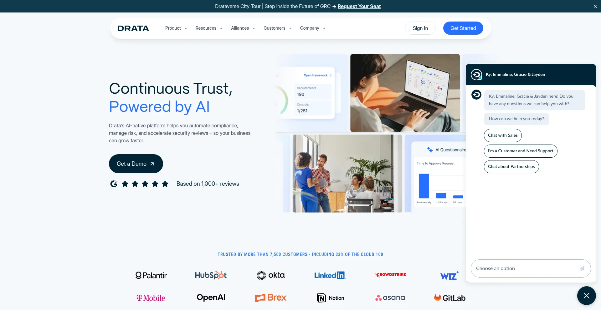 Website screenshot of Drata.com