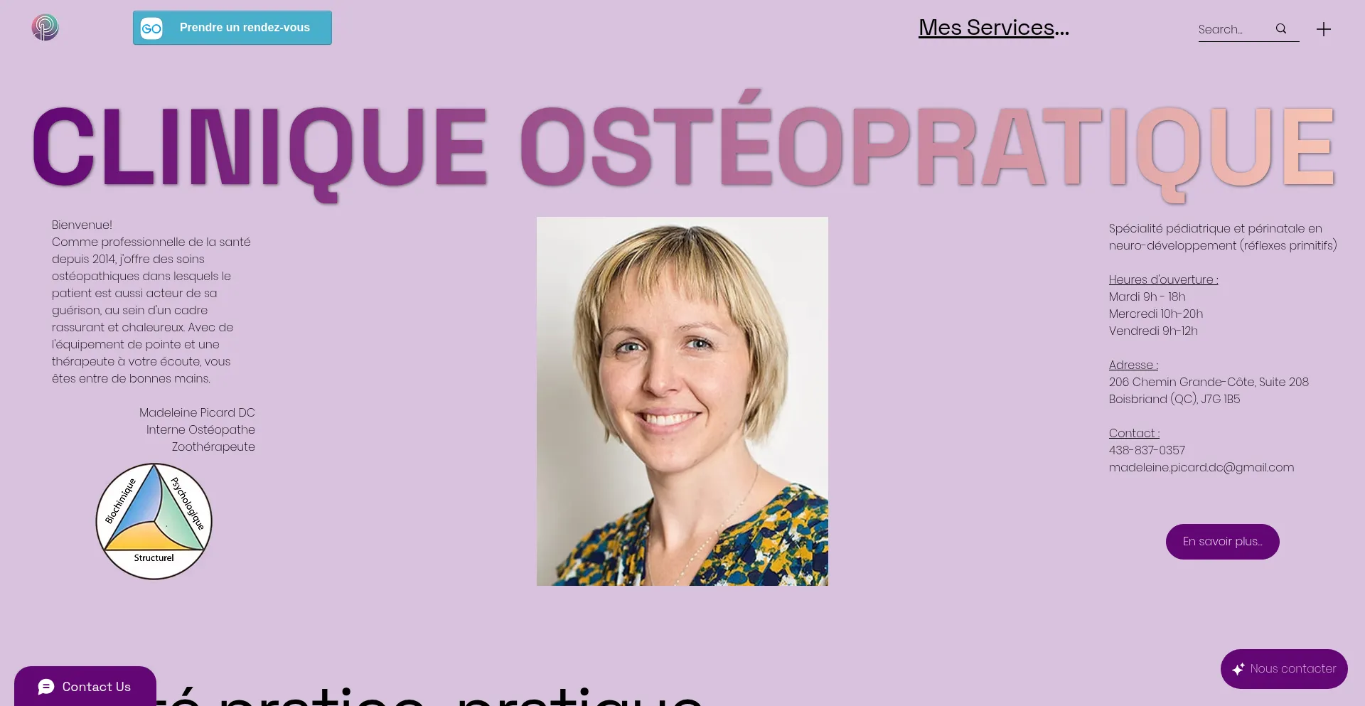 Website screenshot of Dremadeleinechiro.com