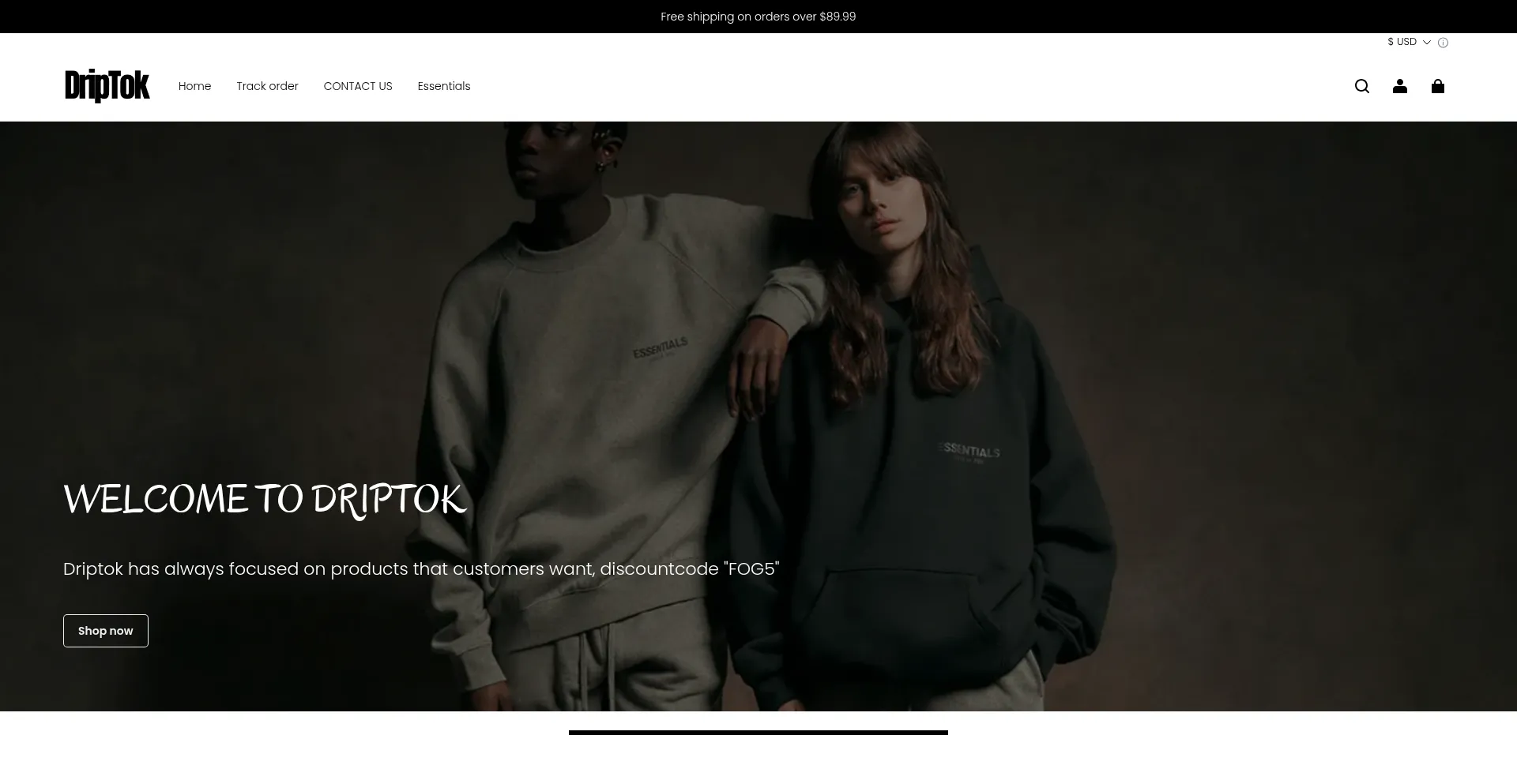 Website screenshot of Driptok.shop
