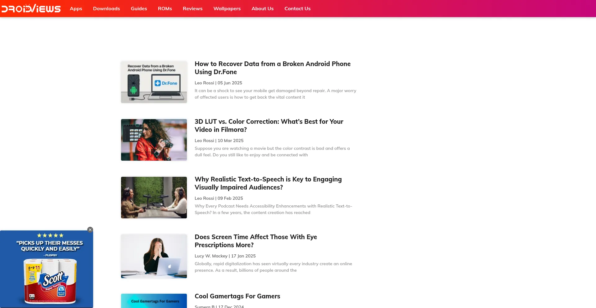 Website screenshot of Droidviews.com