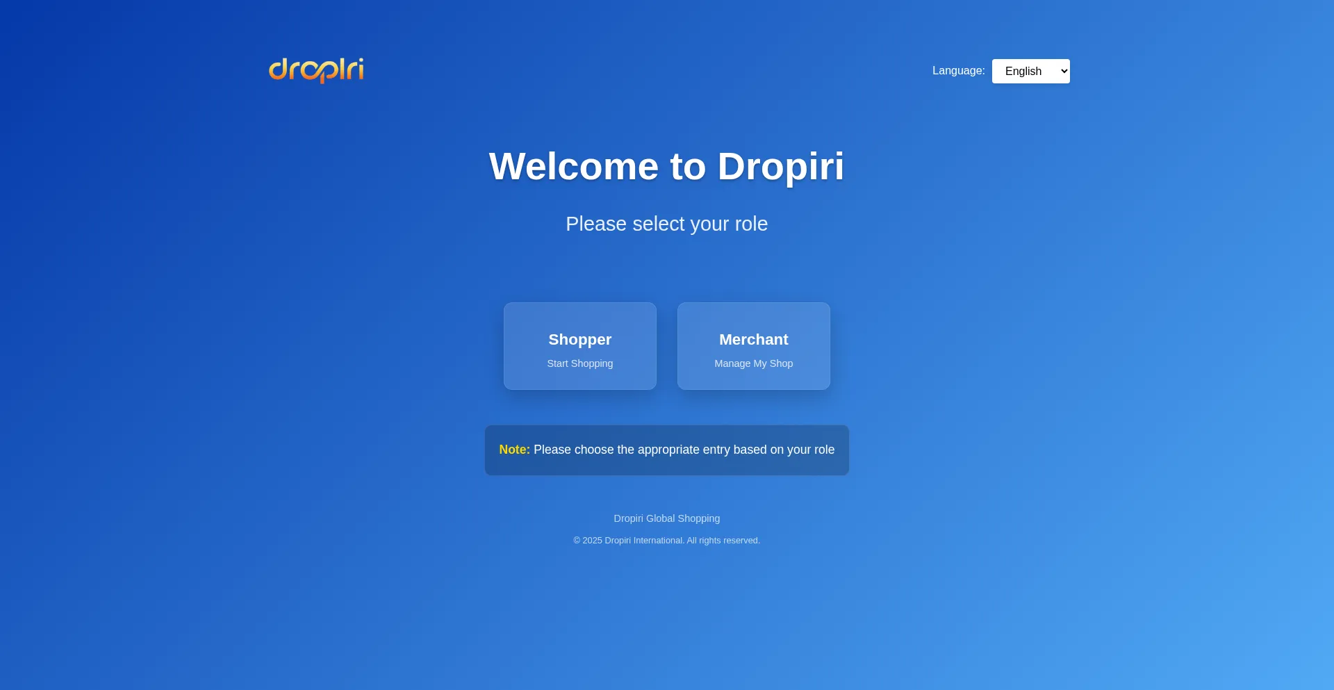 Website screenshot of Dropiri.com
