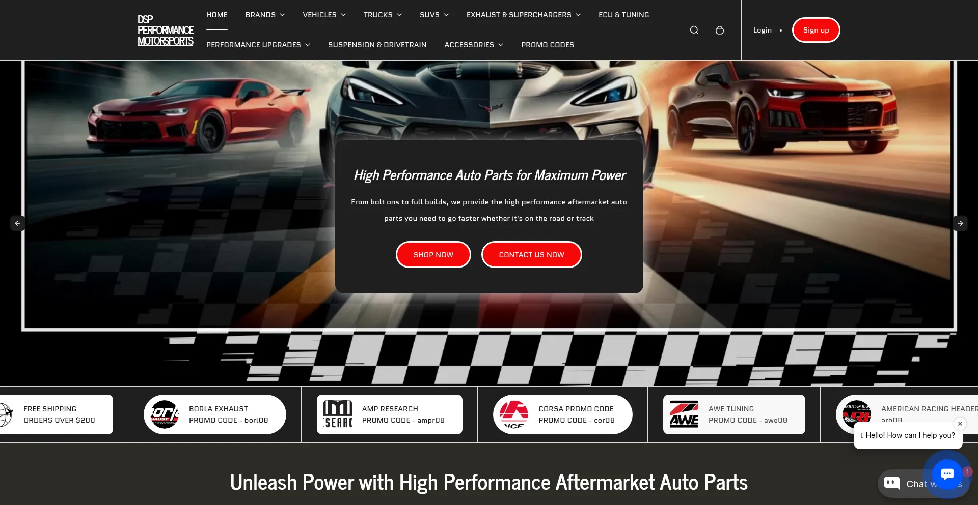 Website screenshot of Dspperformancemotorsports.com