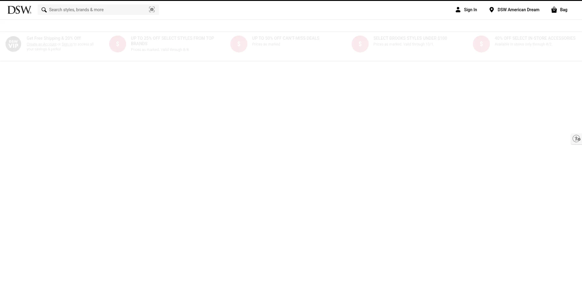 Website screenshot of Dsw.com