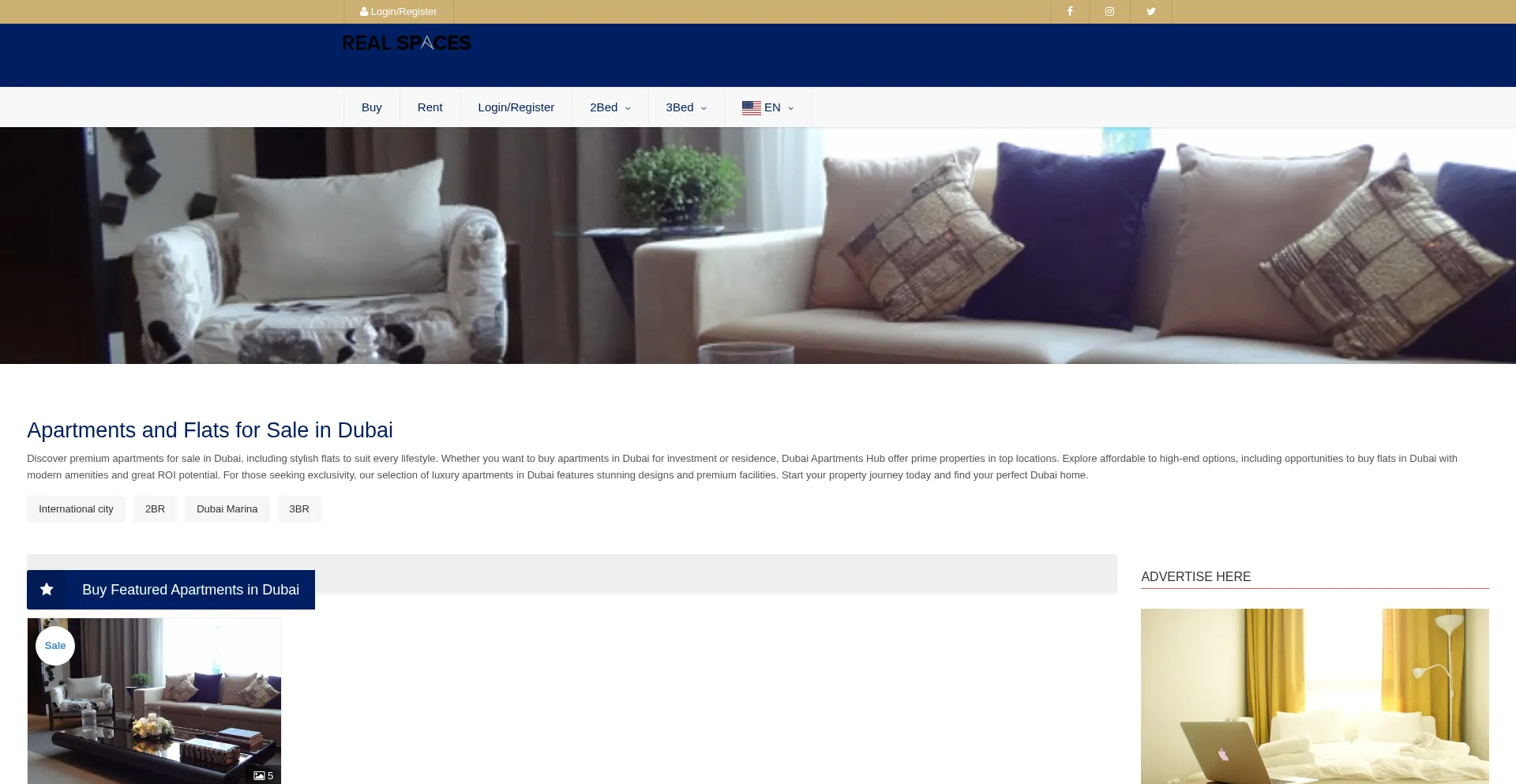 Website screenshot of Dubaiapartmentshub.ae