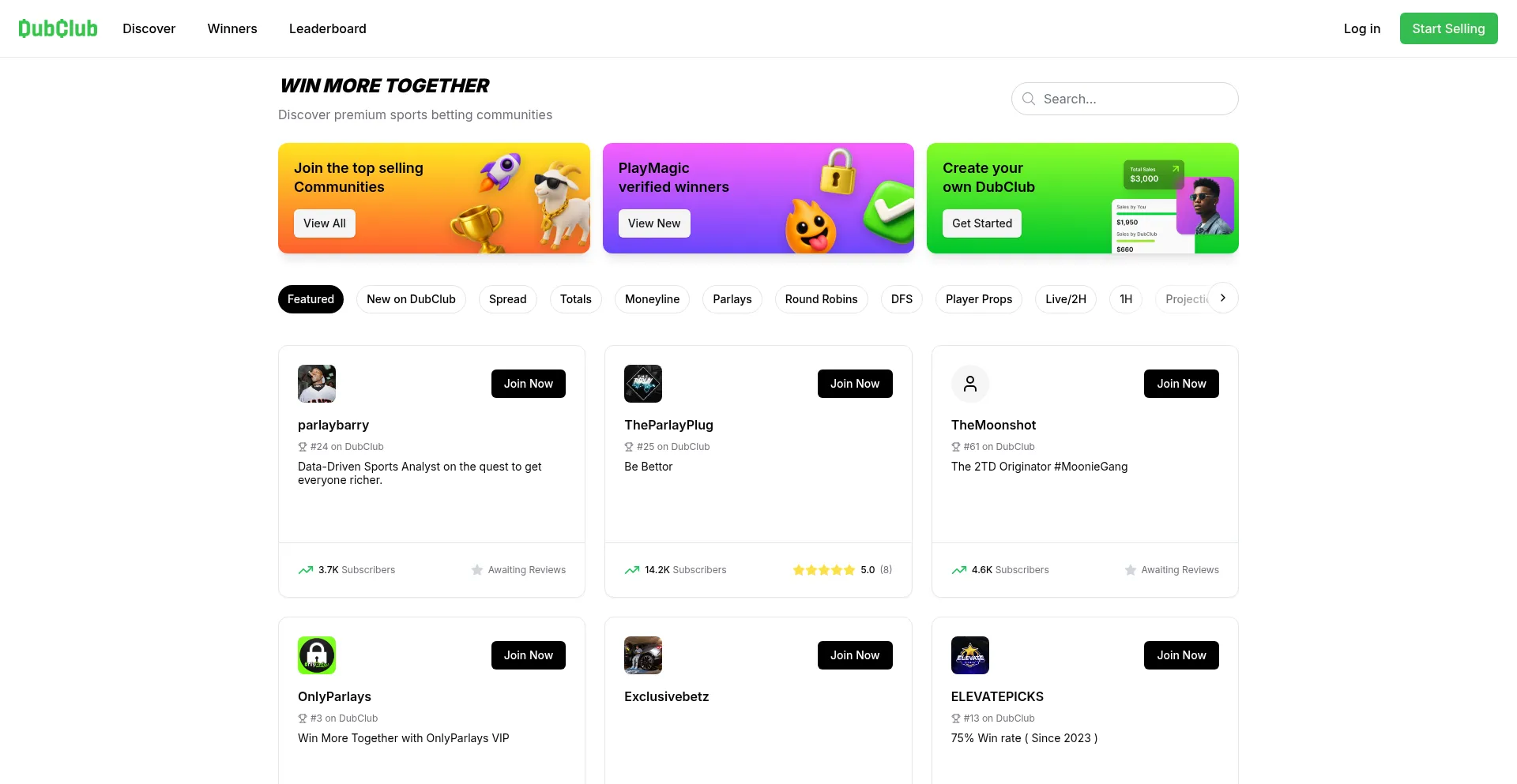 Website screenshot of Dubclub.win