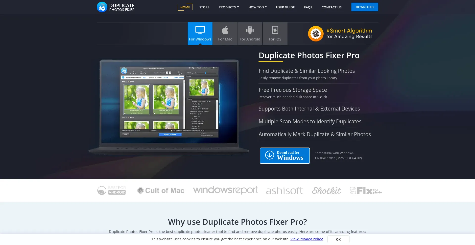 Website screenshot of Duplicatephotosfixer.com