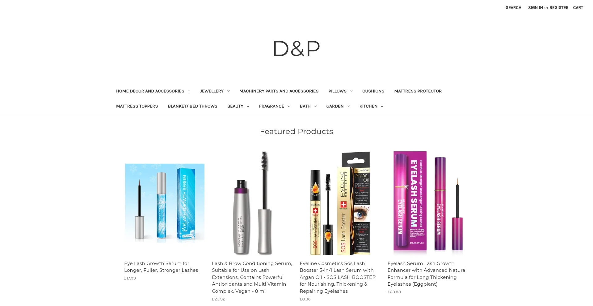 Website screenshot of Duvetpillows.co.uk