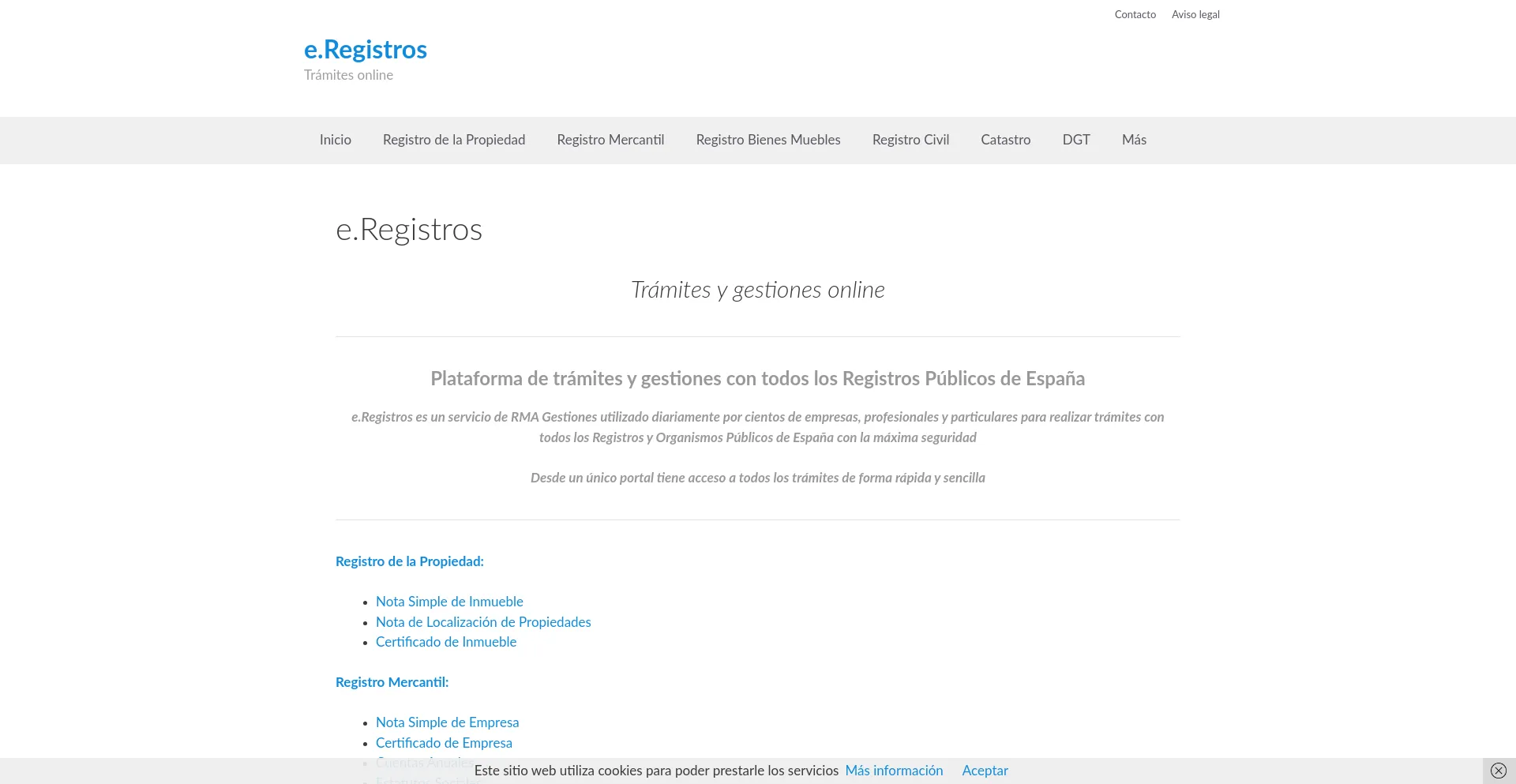 Website screenshot of E-registros.es