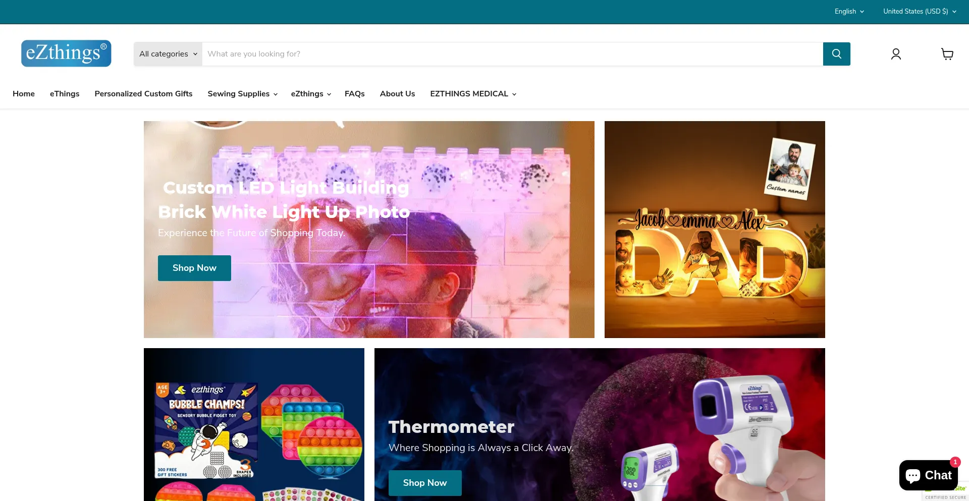 Website screenshot of E-zthings.com