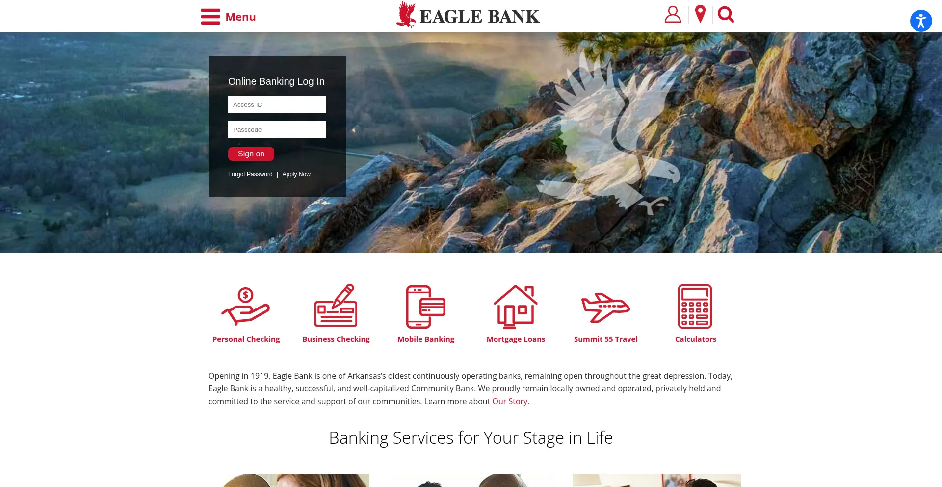 Website screenshot of Eaglebank.com