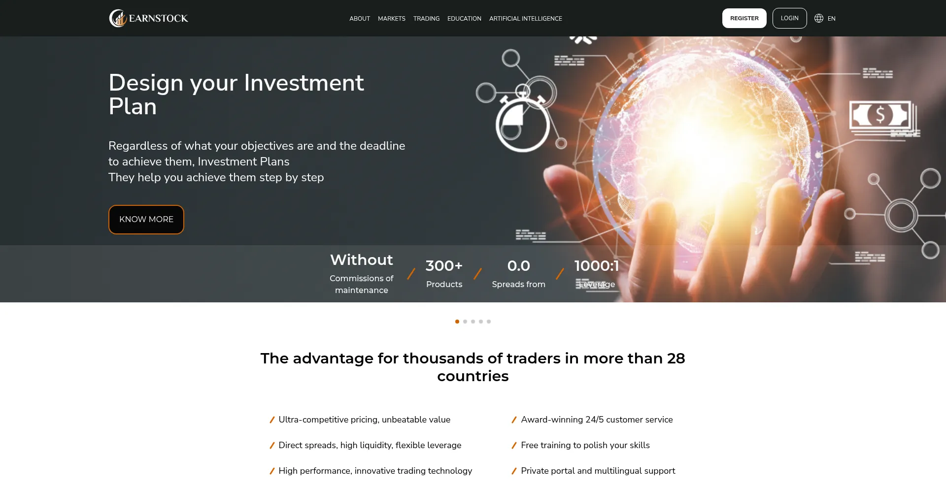 Website screenshot of Earnstock.net