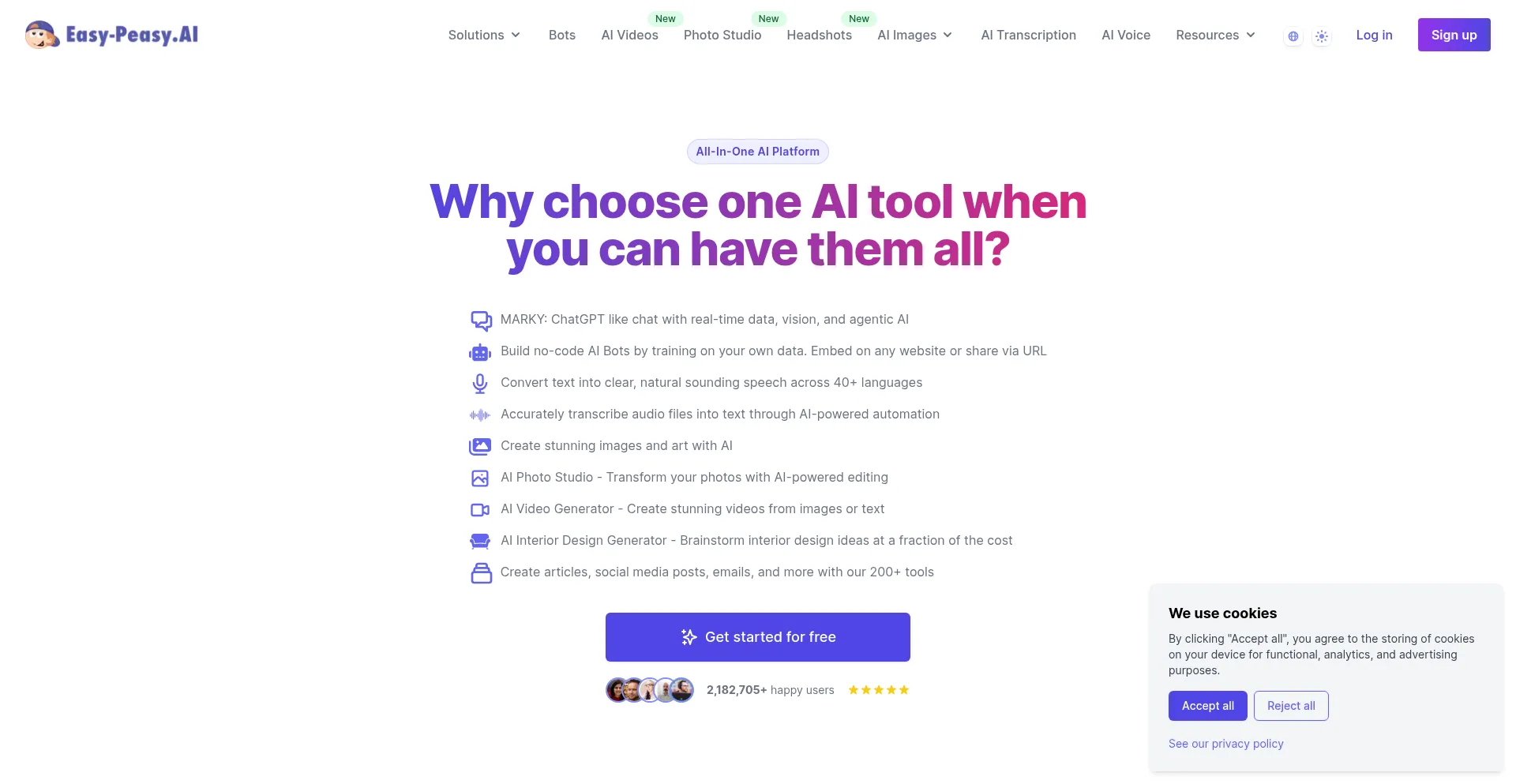Website screenshot of Easy-peasy.ai