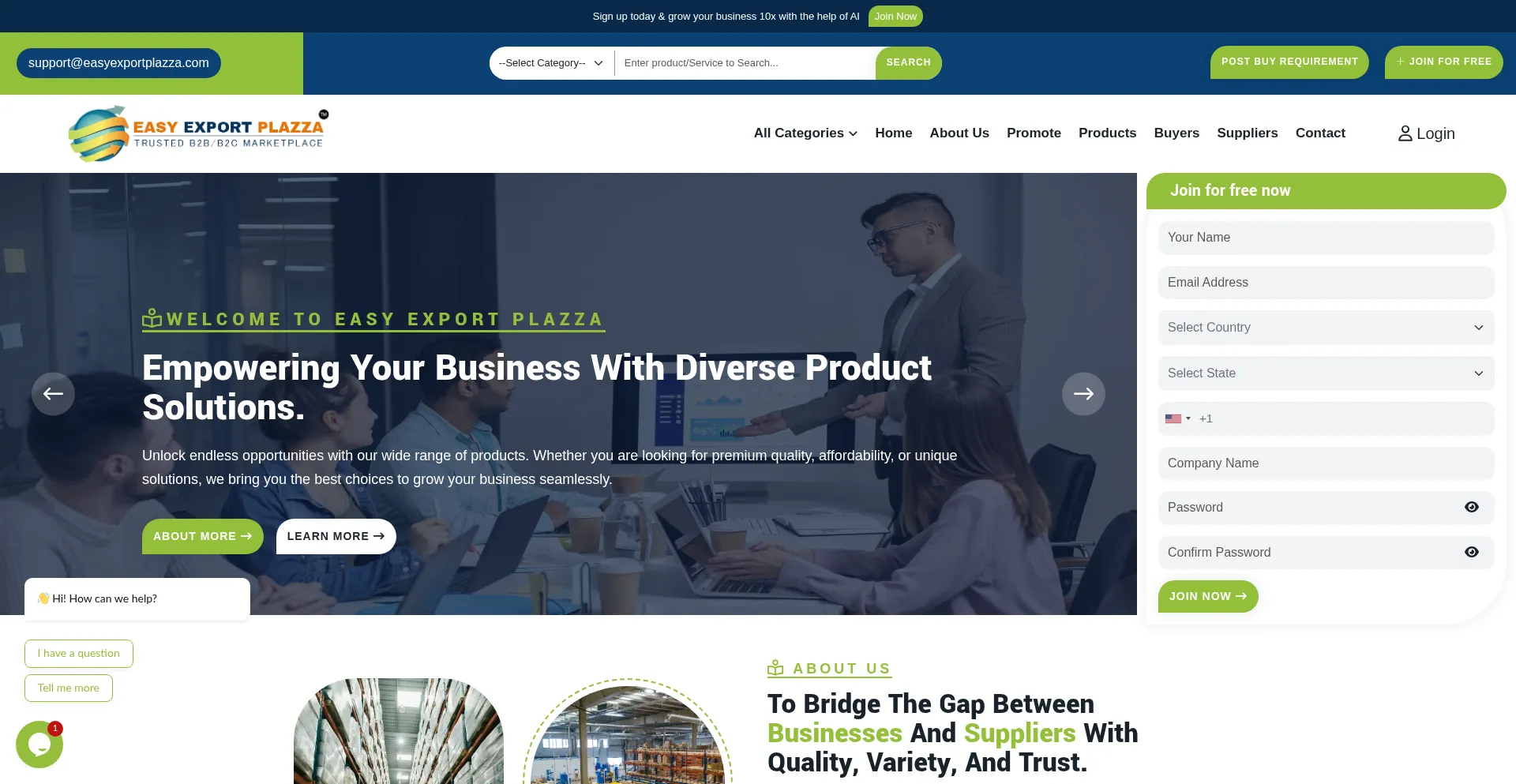 Website screenshot of Easyexportplazza.com