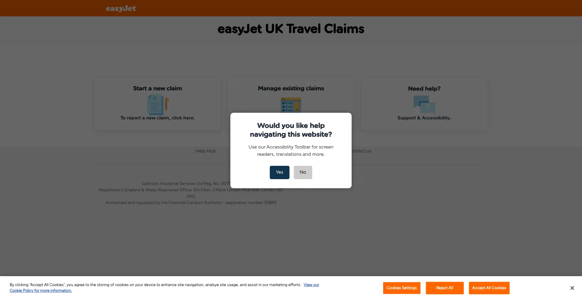 Website screenshot of Easyjetclaims.com