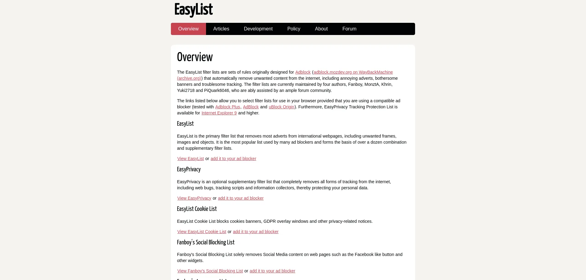 Website screenshot of Easylist.to