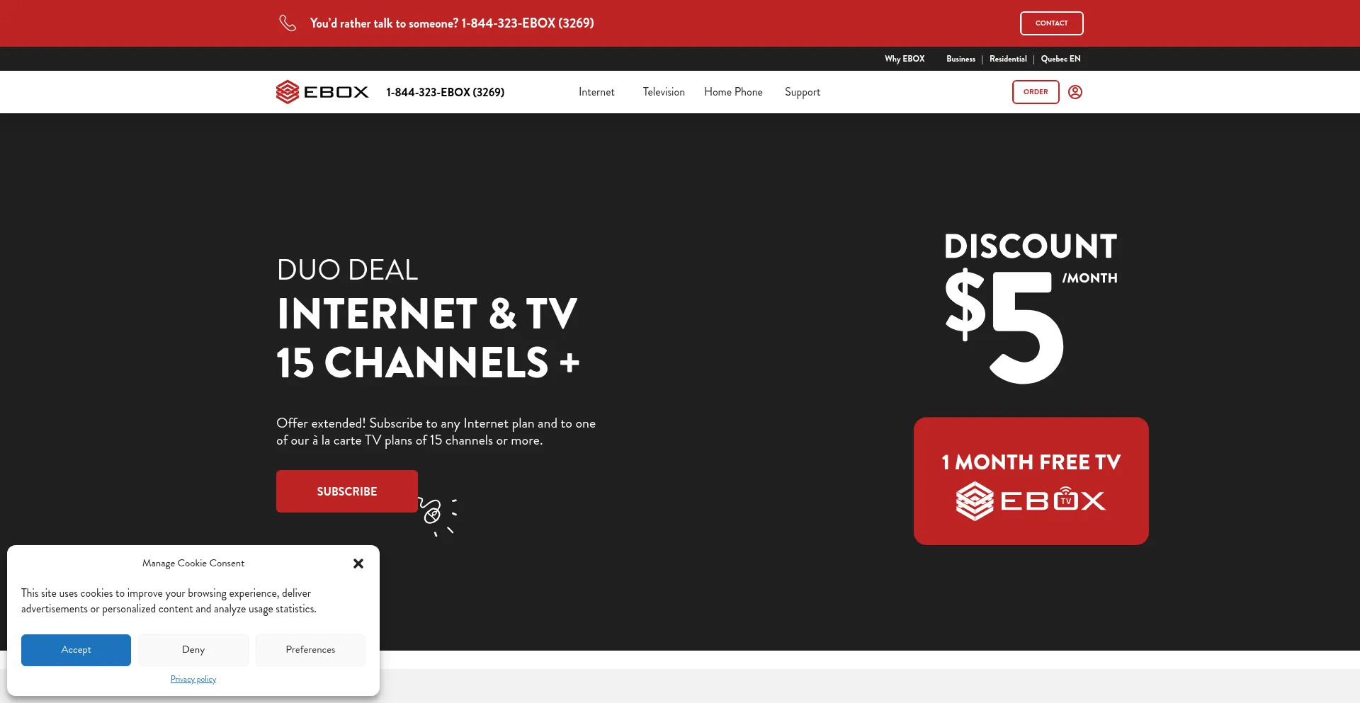 Website screenshot of Ebox.ca