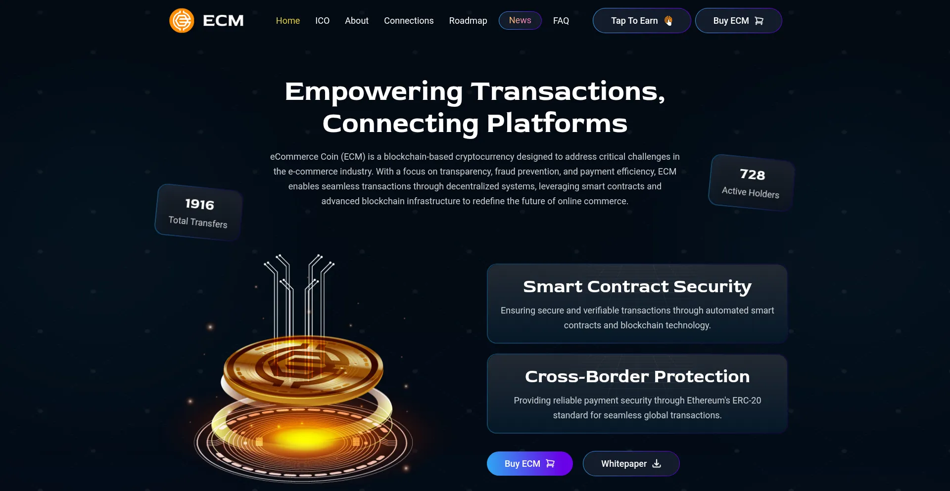 Website screenshot of Ecmcoin.com