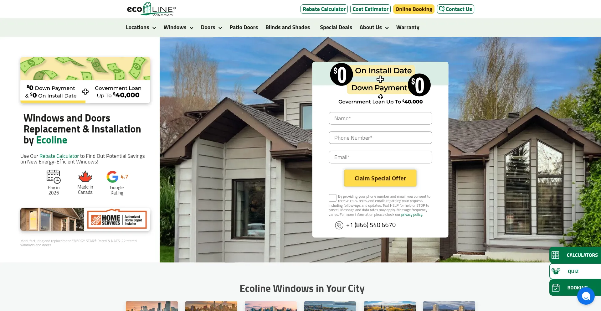 Website screenshot of Ecolinewindows.ca