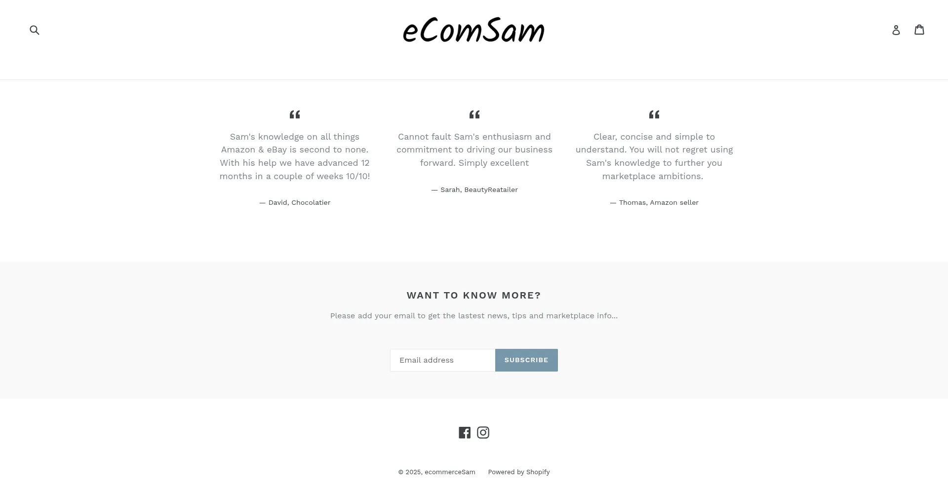 Website screenshot of Ecomsam.com
