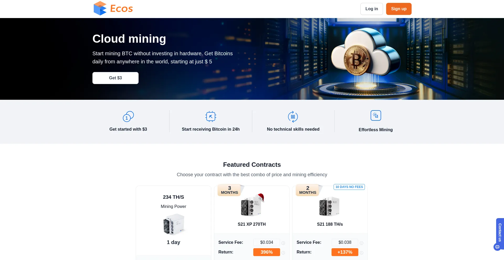 Website screenshot of Ecosminers.net