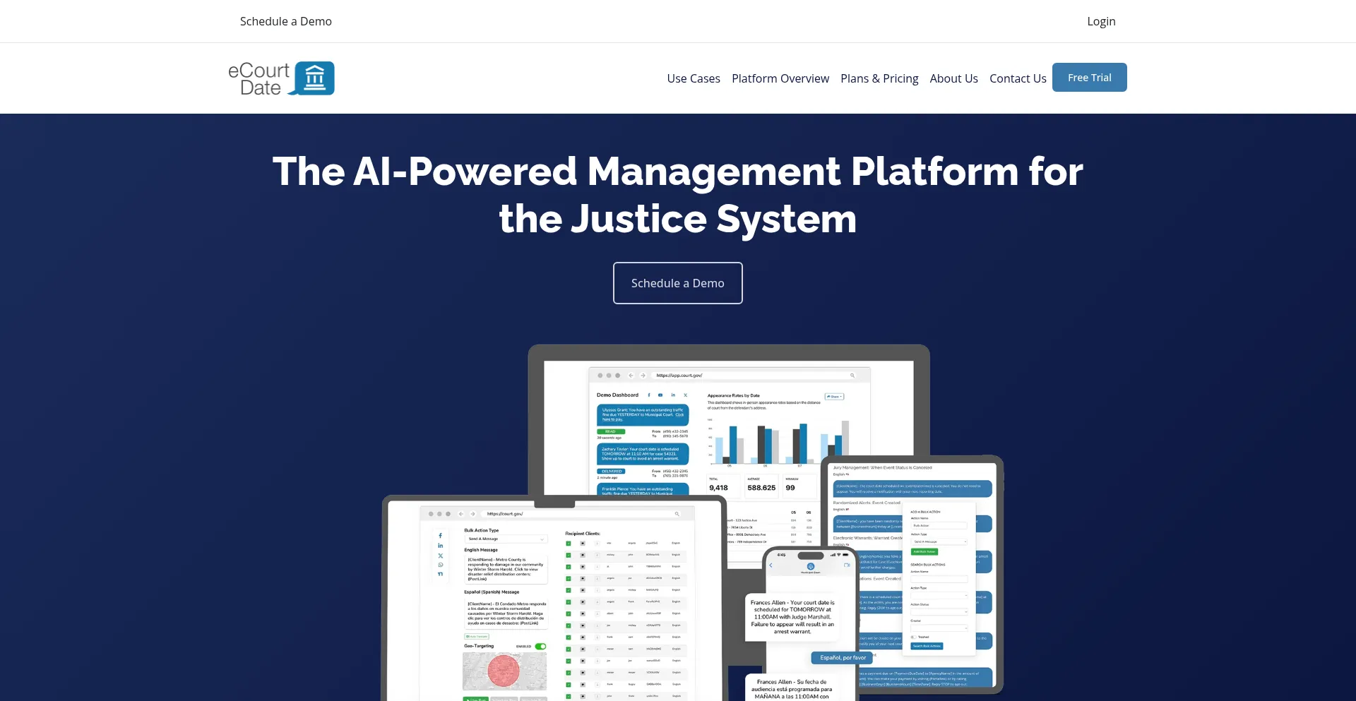 Website screenshot of Ecourtdate.com