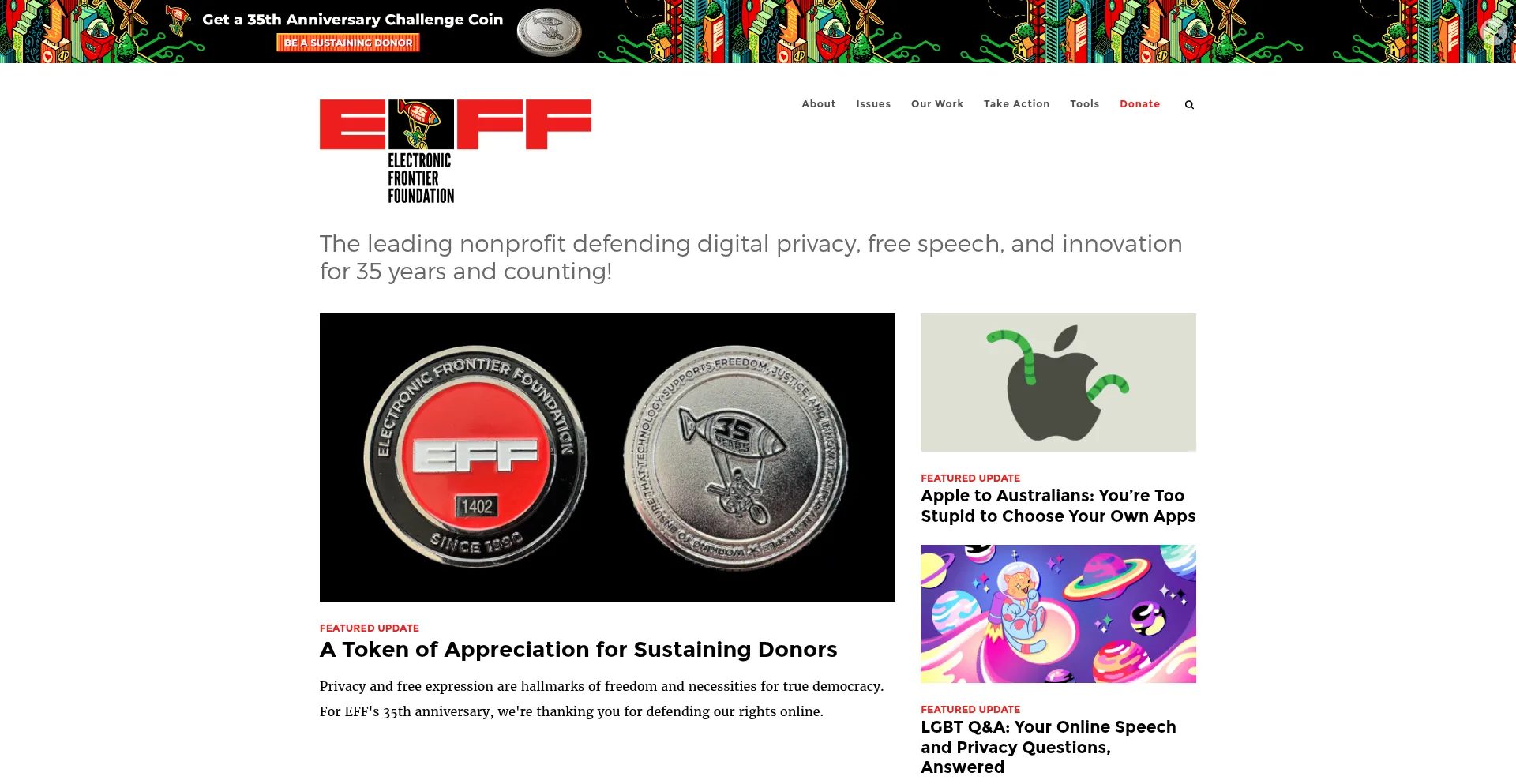 Website screenshot of Eff.org