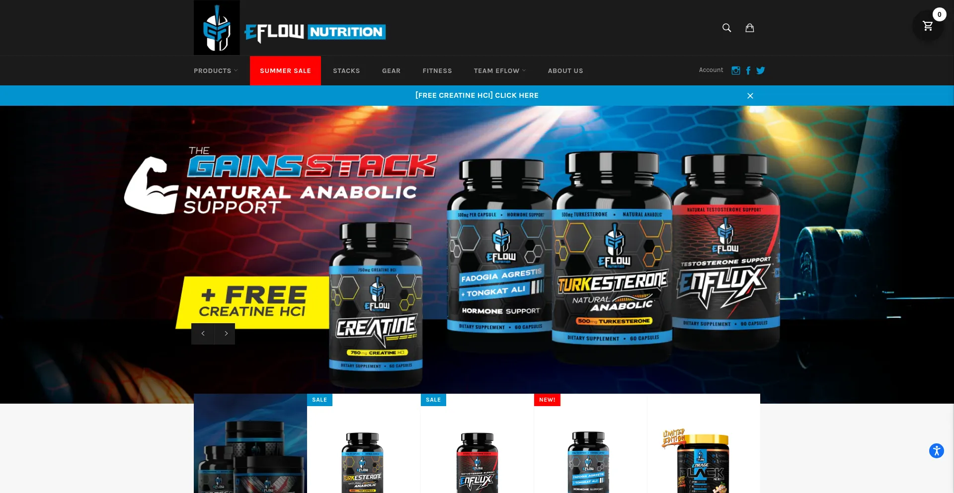 Website screenshot of Eflownutrition.com
