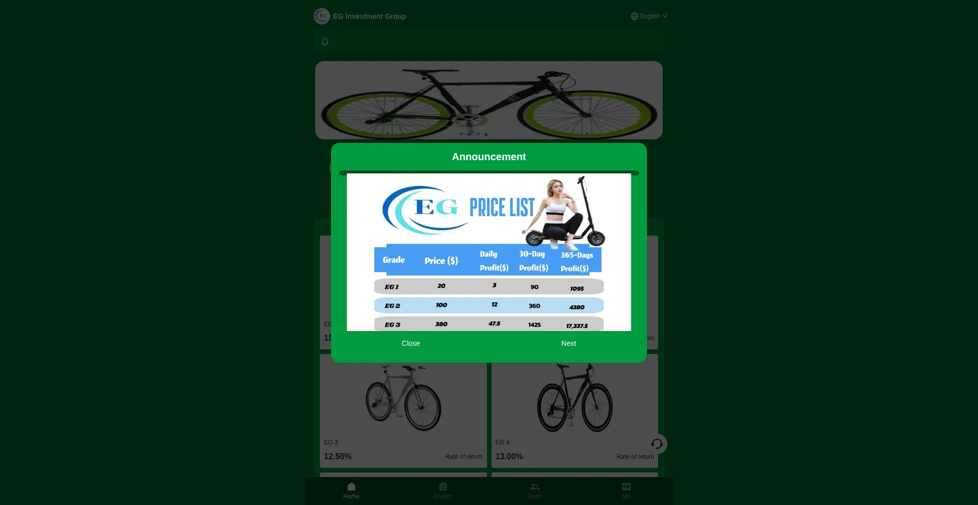 Website screenshot of Egbike.vip