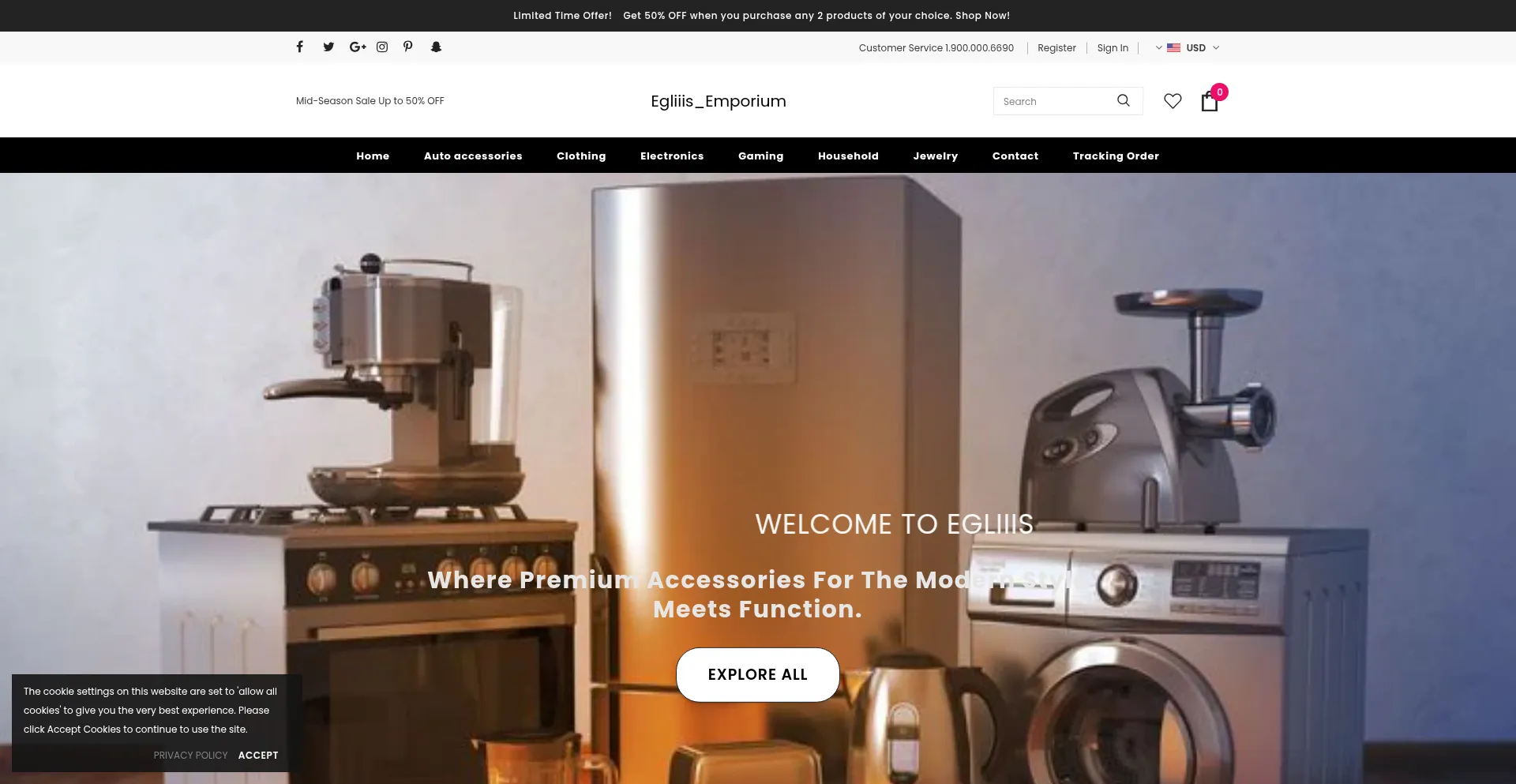 Website screenshot of Egliiisemporium.com