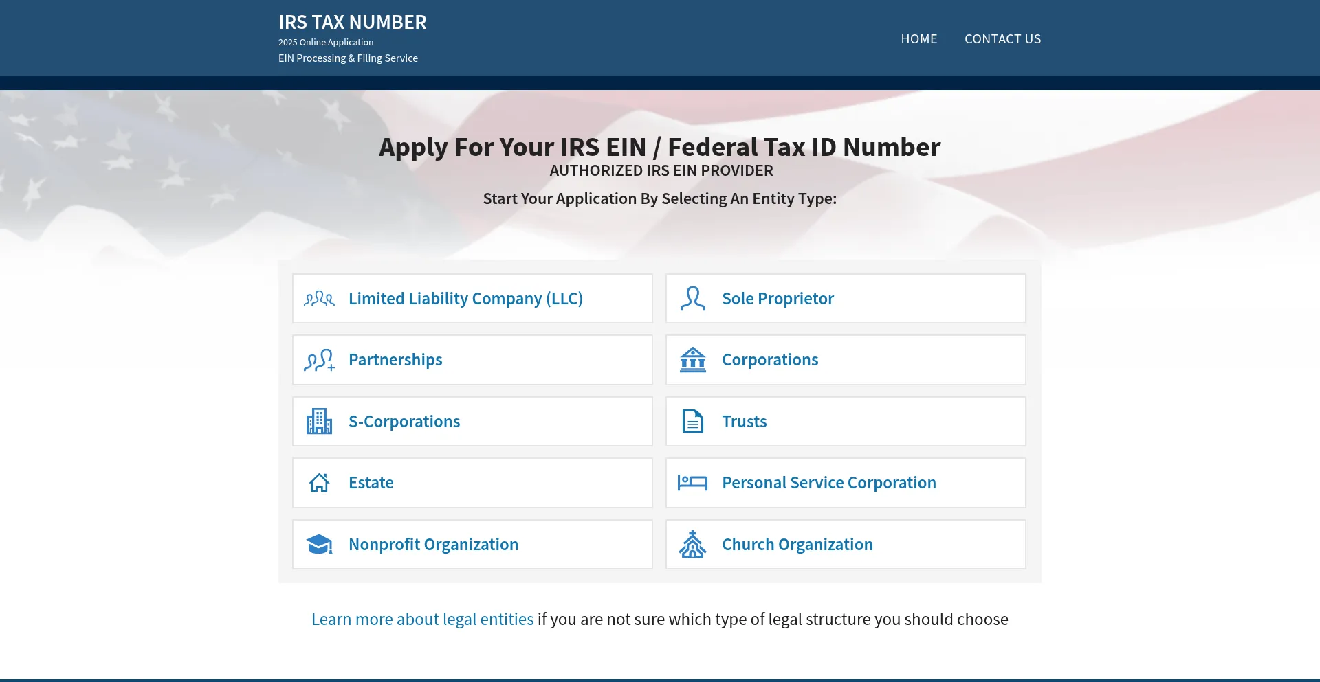Website screenshot of Ein-tax-id-application.us