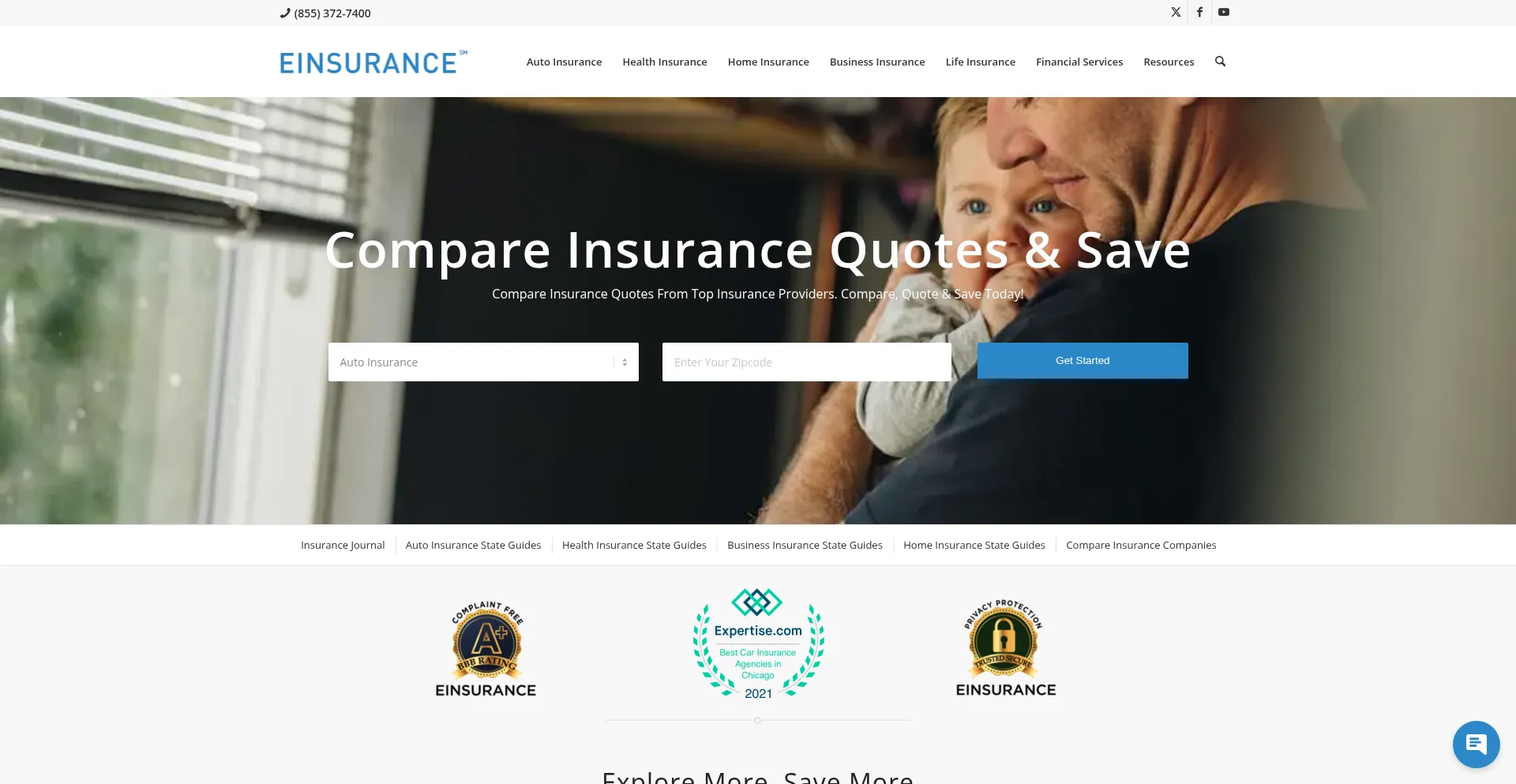 Website screenshot of Einsurance.com