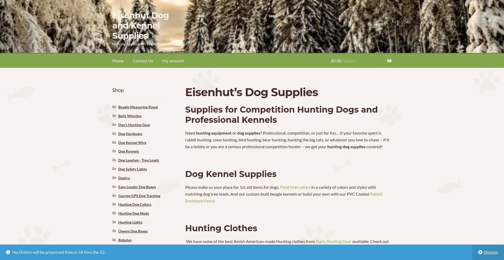 Website screenshot of Eisenhutdogsupplies.com