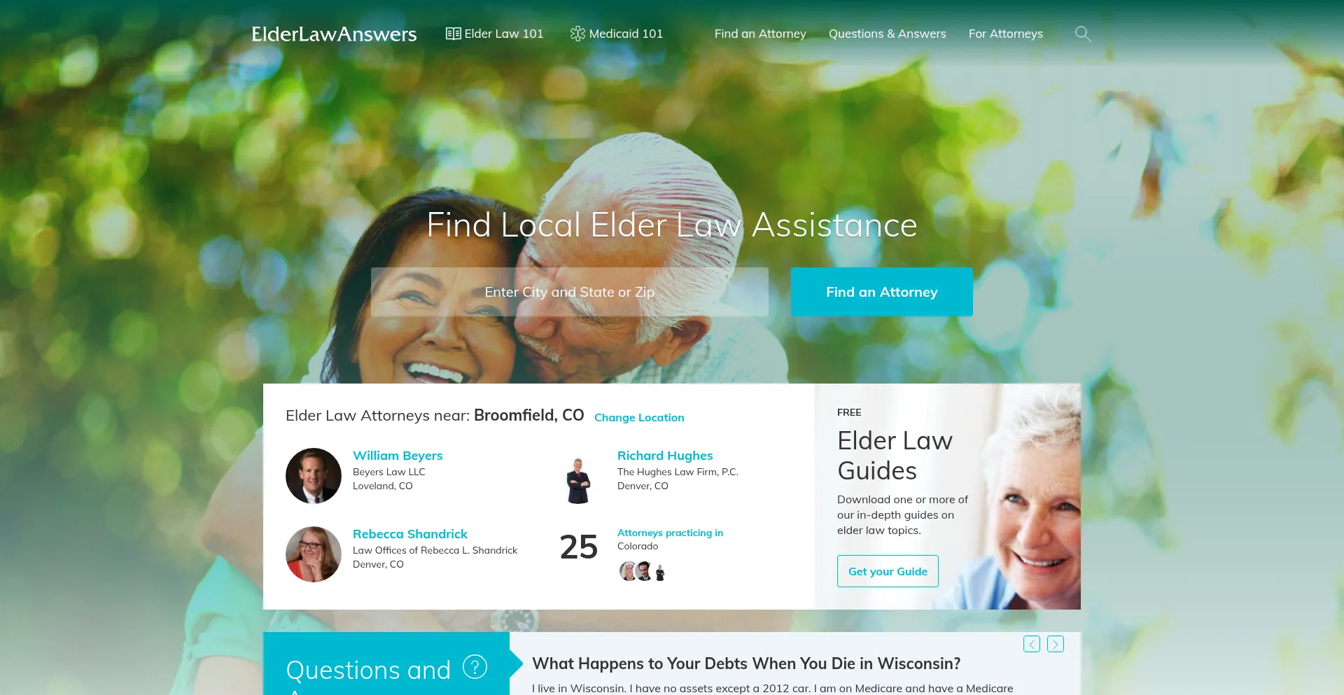 Website screenshot of Elderlawanswers.com