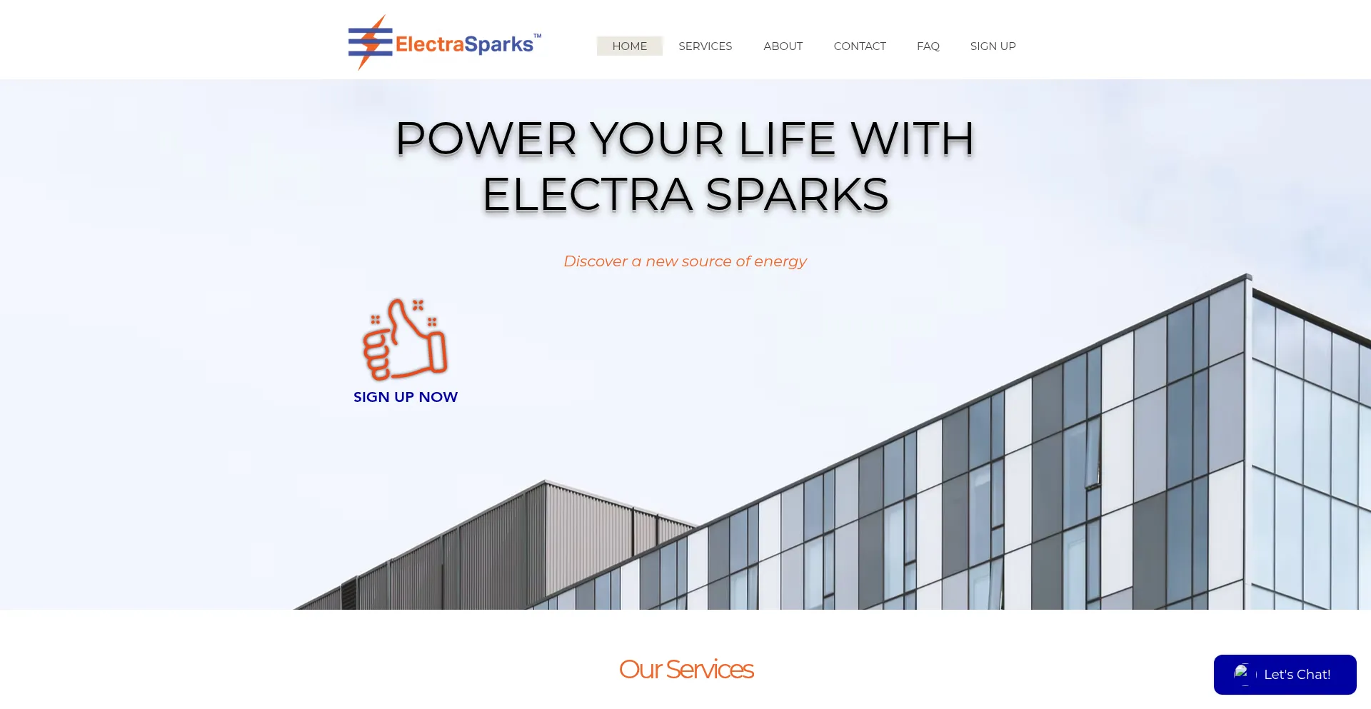 Website screenshot of Electrasparks.com