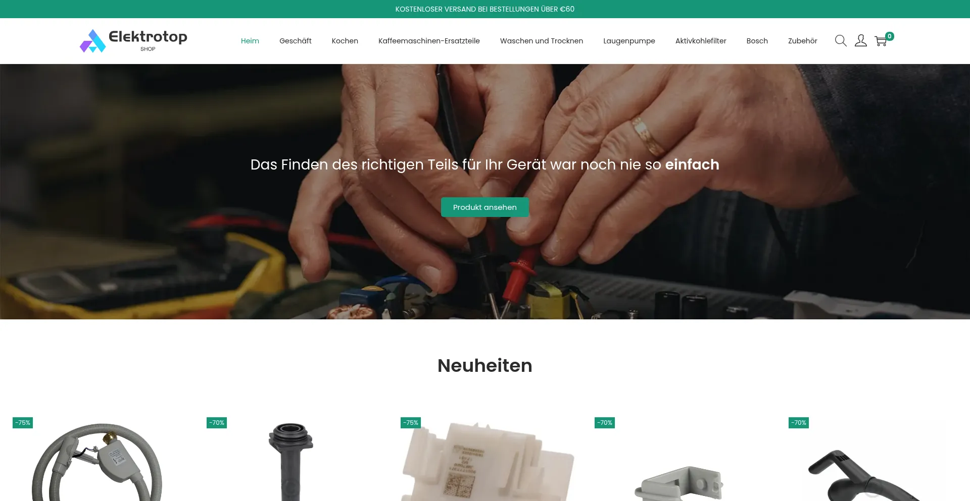 Website screenshot of Elektrotop-shop.com
