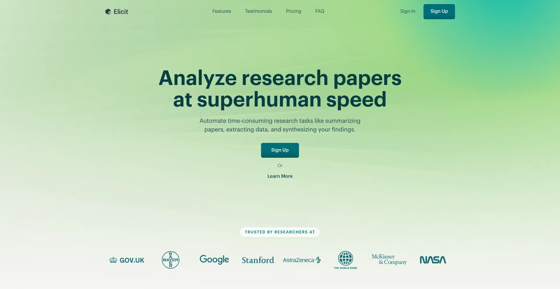 Website screenshot of Elicit.org