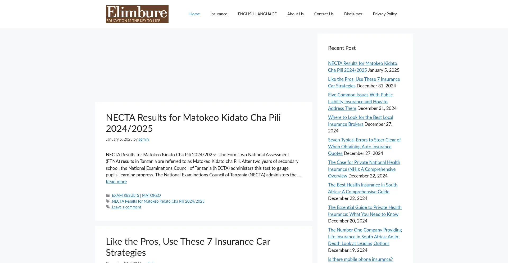 Website screenshot of Elimbure.com