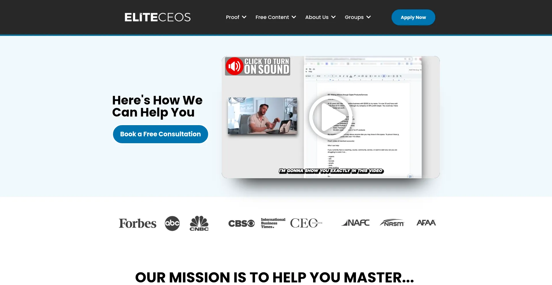 Website screenshot of Eliteceos.com
