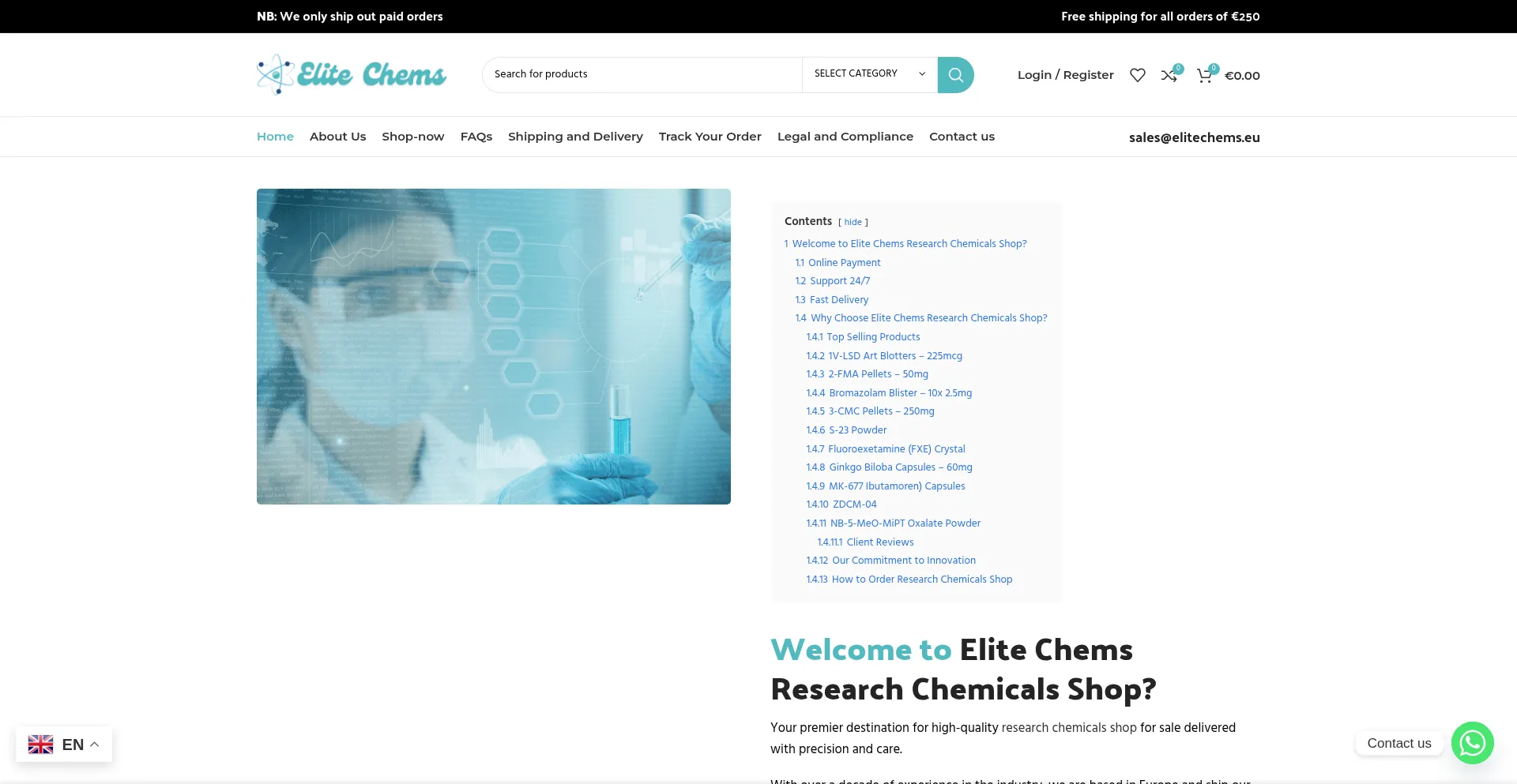 Website screenshot of Elitechems.eu