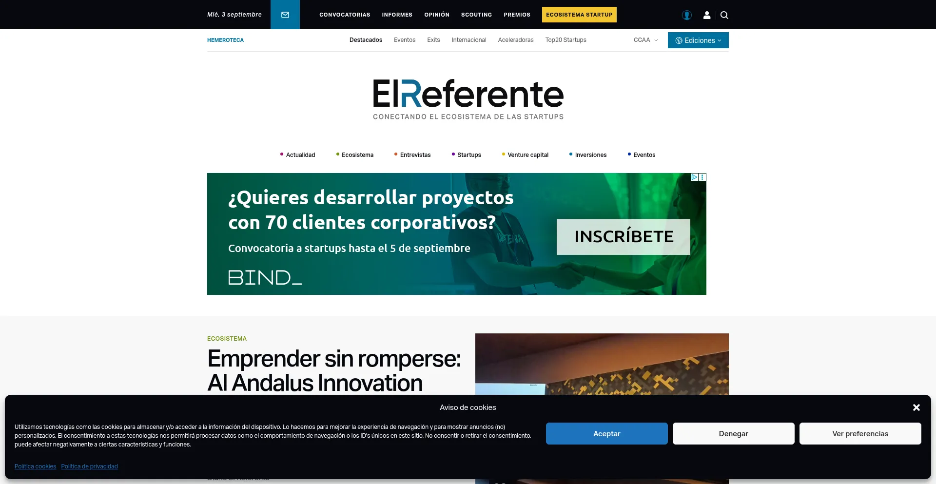 Website screenshot of Elreferente.es